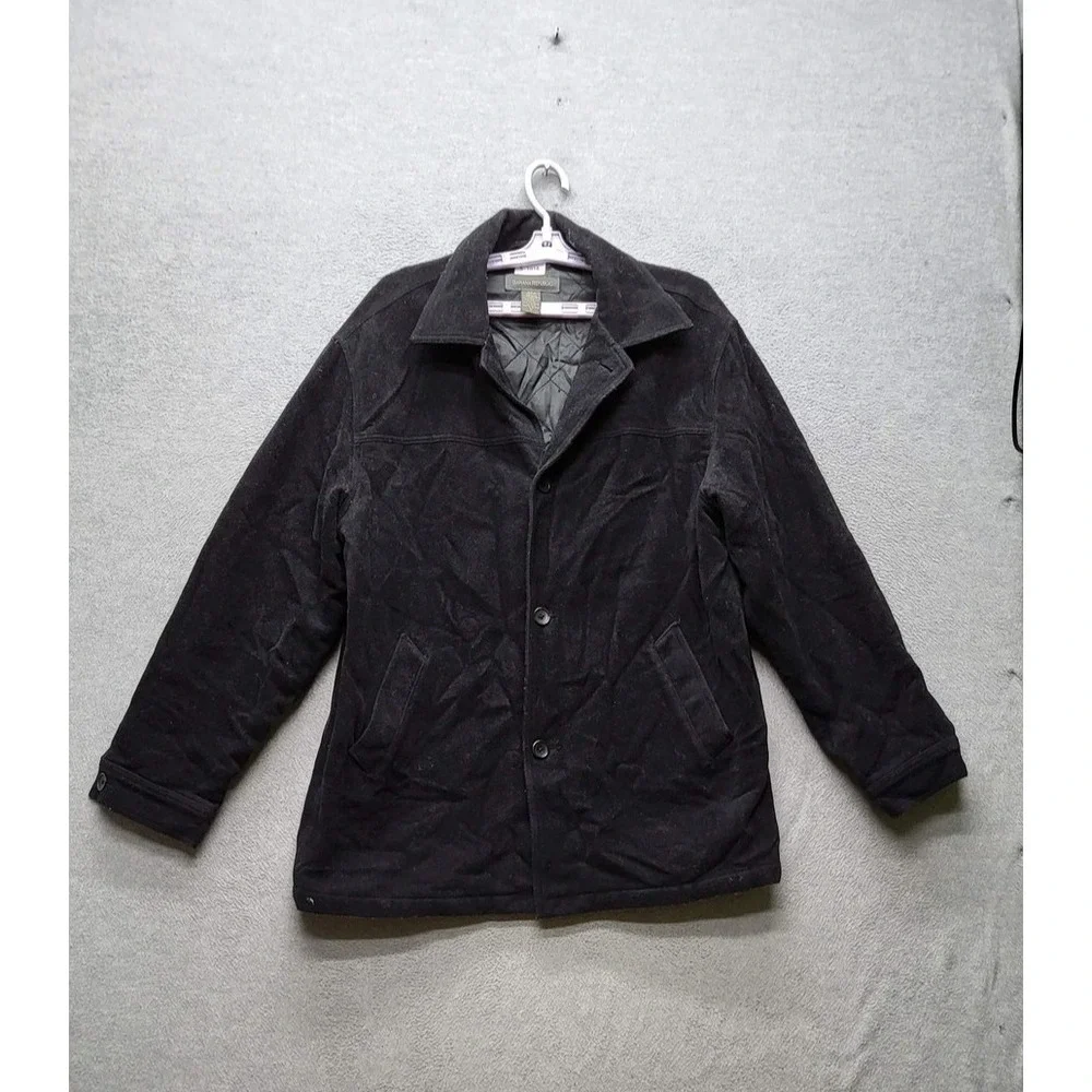 Banana Republic Men Jacket M Black Fibers Other Wool Button Quilt Lined